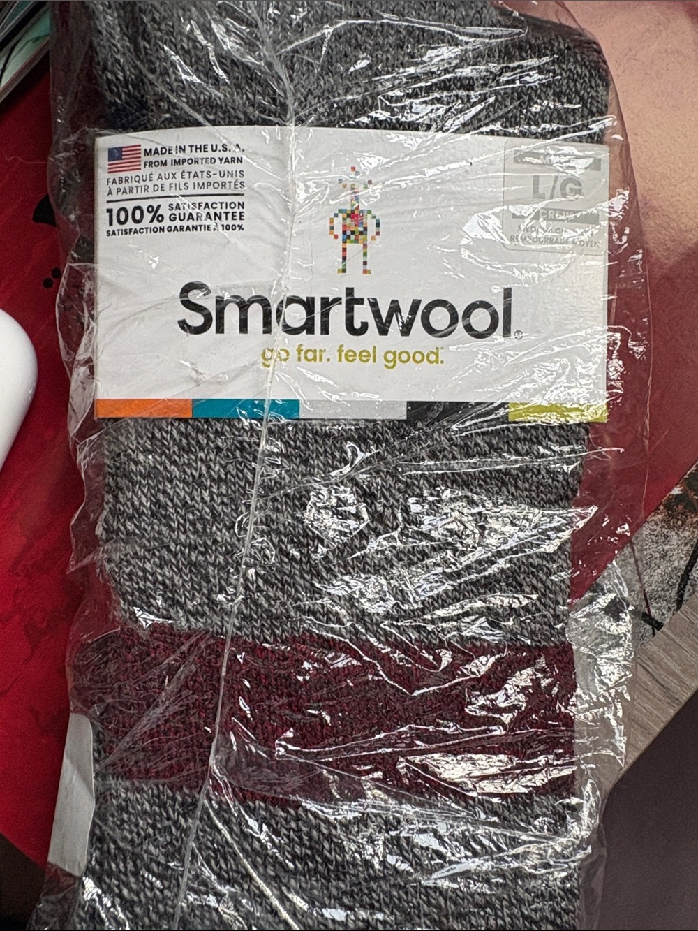 Smartwool Gray and Burgundy Striped Crew Socks